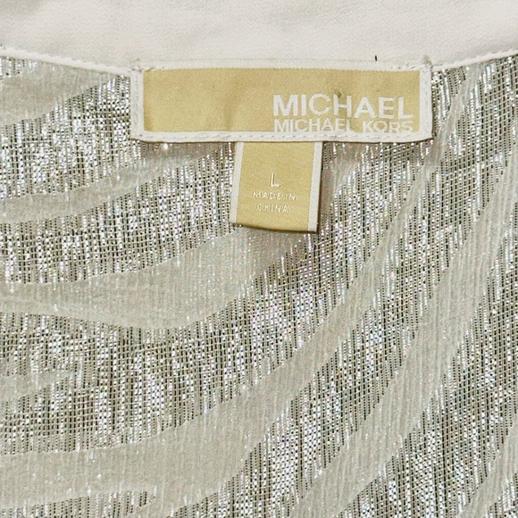 ✨ Michael Michael Kors Metallic Shimmer Midi Dress Chain Waist L - Picture 4 of 16